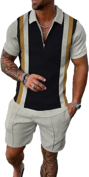 BIRW Men‘s Track Suits 2 Piece Summer Short Sets Outfits Fashion Polo Shirt Casual Short Sleeve and Shorts set