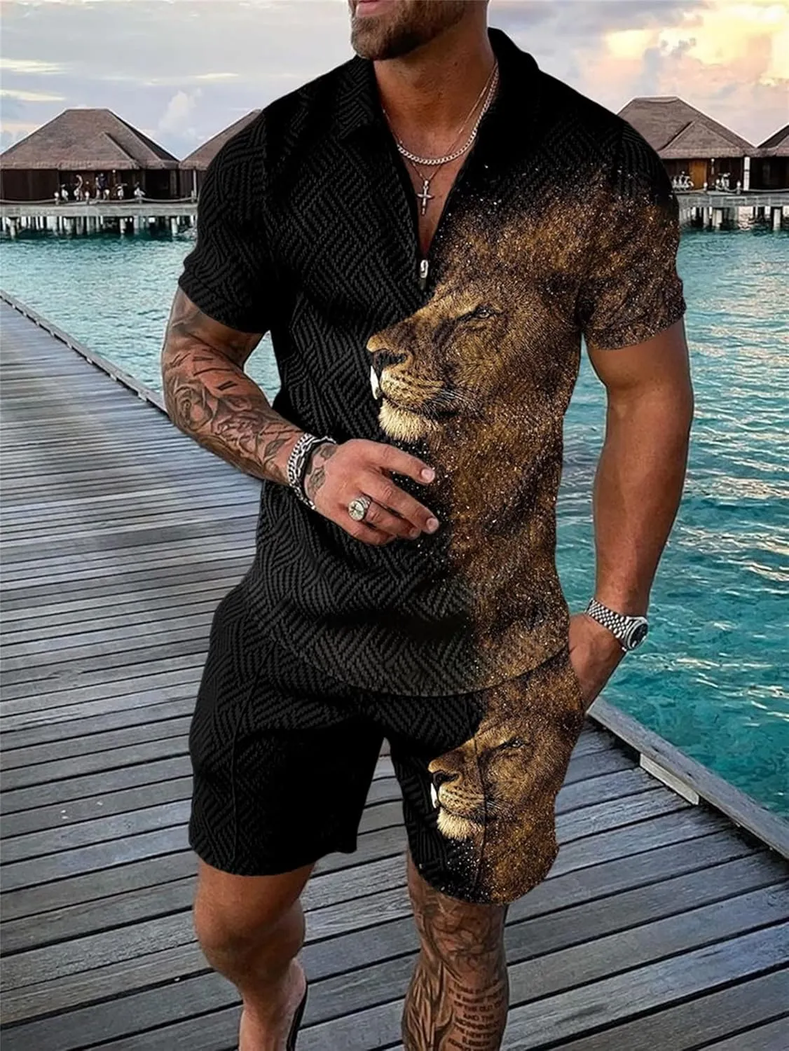 BIRW Men‘s Track Suits 2 Piece Summer Short Sets Outfits Fashion Polo Shirt Casual Short Sleeve and Shorts set