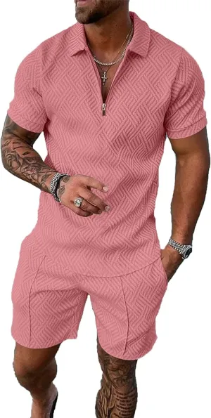 BIRW Men‘s Track Suits 2 Piece Summer Short Sets Outfits Fashion Polo Shirt Casual Short Sleeve and Shorts set