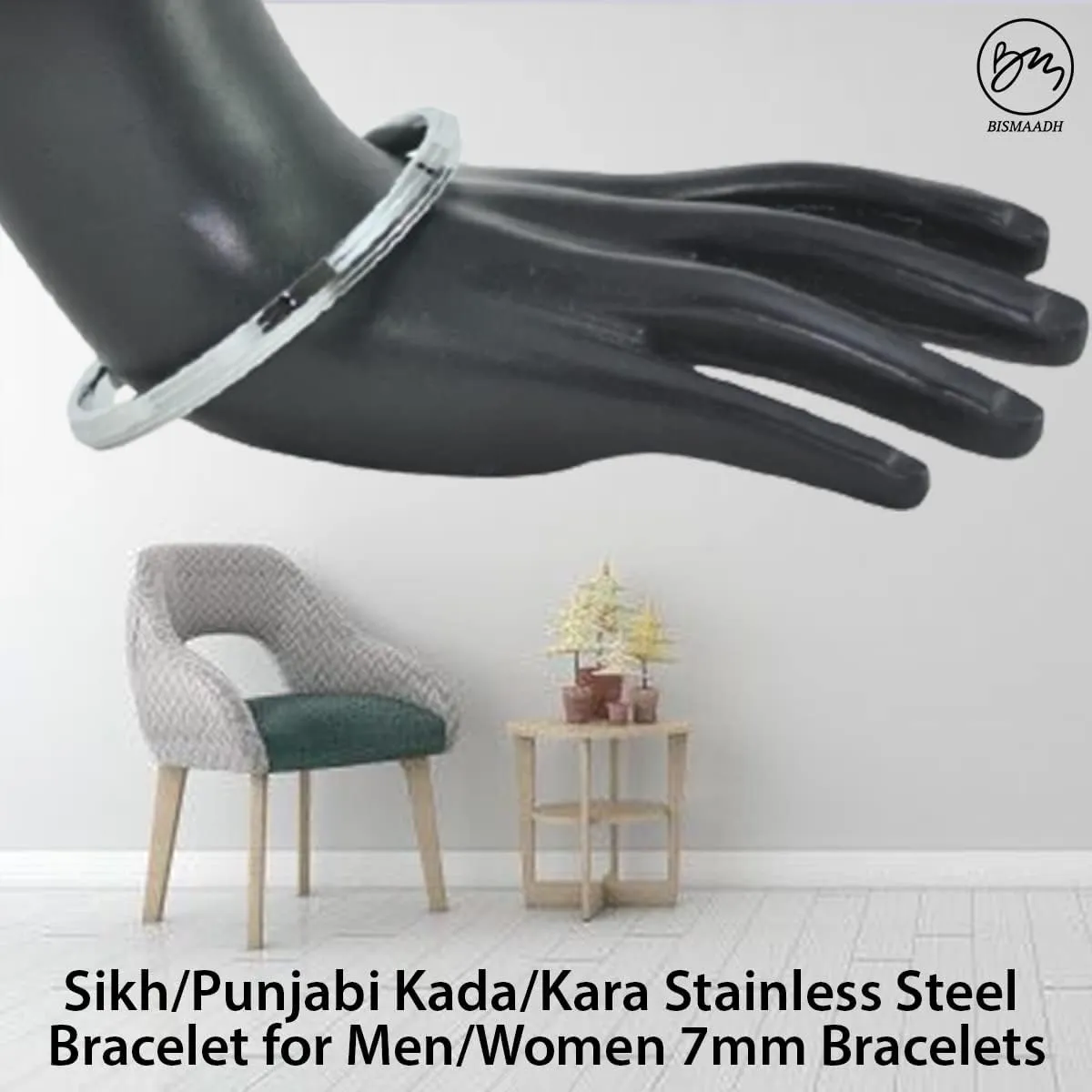 BISMAADH Sikh Religious Stainless Steel Kada Bracelet Steel Kara For Men and Women Silver Punjabi Kara 7MM Thickness