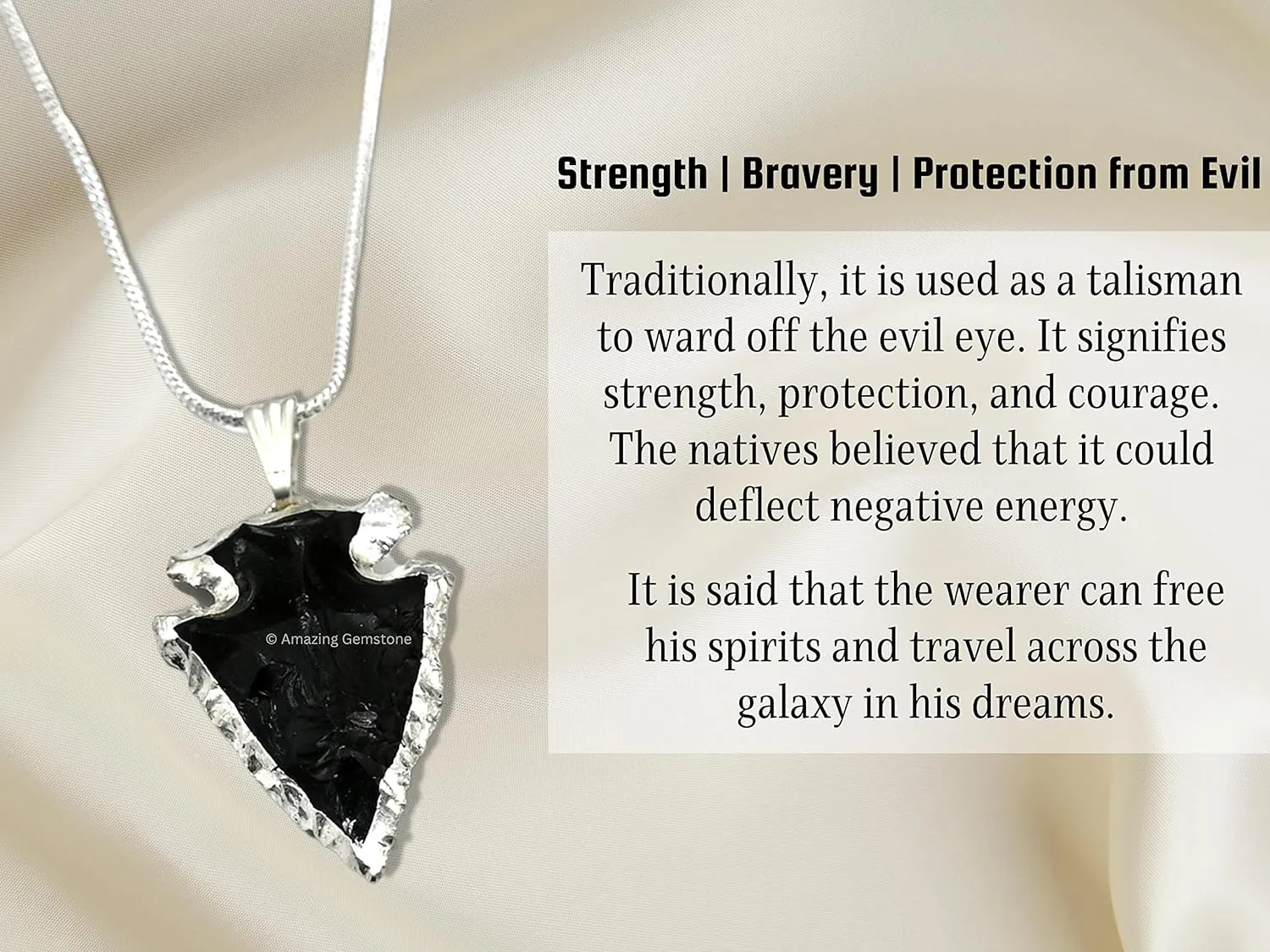 Black Obsidian Arrowhead Necklace for Men Women - Men's Necklaces Arrow Heads Healing Crystal Necklace - Gifts for Men, Teen Boys - Stocking Stuffers for Men (Silver Edged)