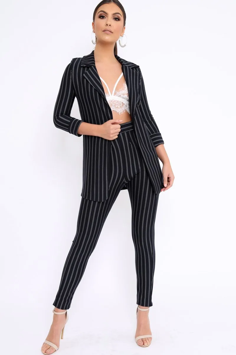 Black Striped Slim Fit Blazer- Meya