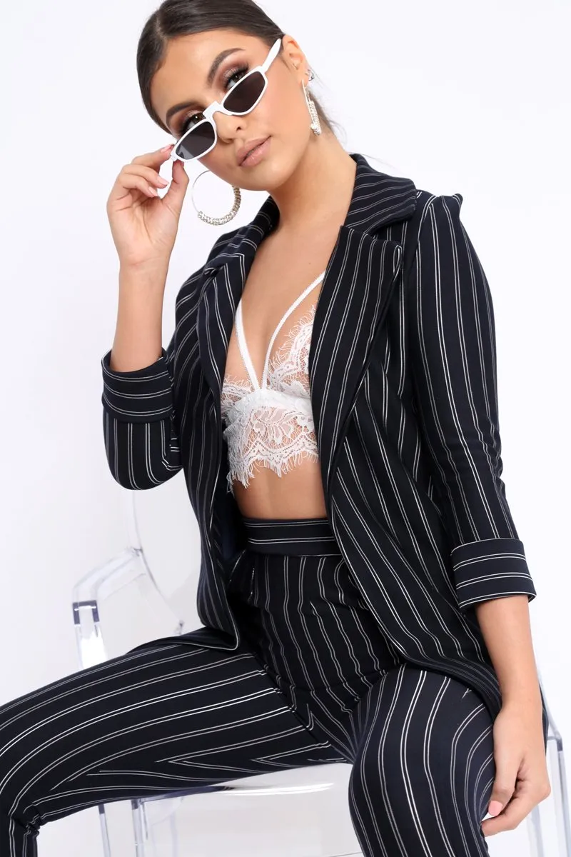 Black Striped Slim Fit Blazer- Meya
