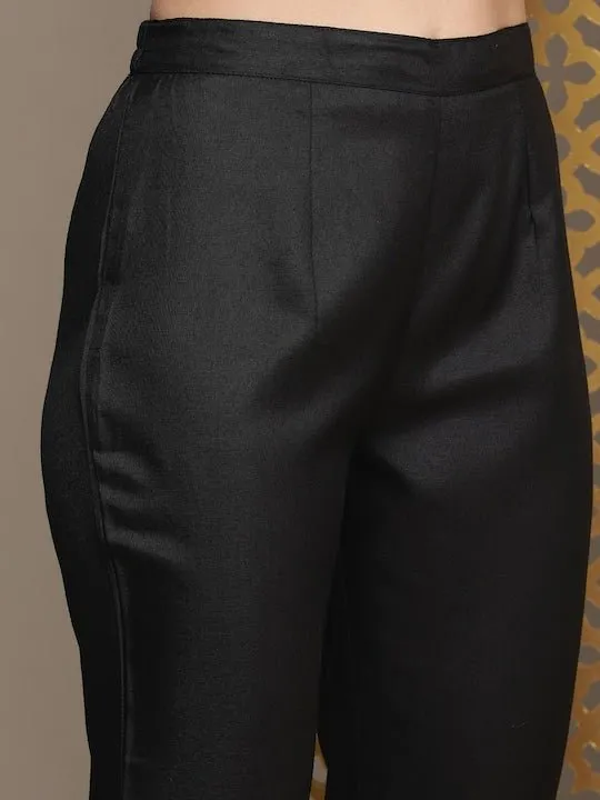 Black Women Floral Embroidered Regular Sequinned Kurta with Trousers & With Dupatta