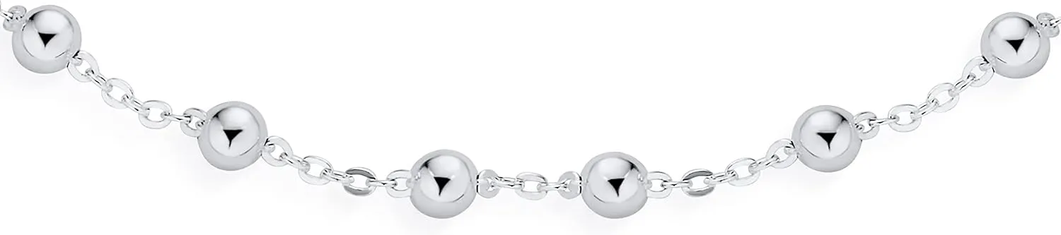 Bling Jewelry Delicate Sturdy Simple 1.5-3MM Oval & Round Multi Stand Station Bead Ball Chain Anklet Ankle Bracelet For Women Teens .925 Sterling Silver 9-10 Inch Adjustable