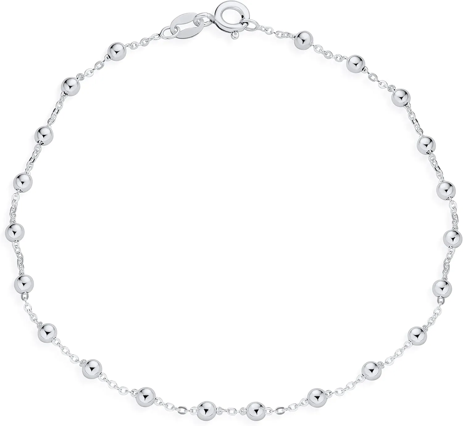 Bling Jewelry Delicate Sturdy Simple 1.5-3MM Oval & Round Multi Stand Station Bead Ball Chain Anklet Ankle Bracelet For Women Teens .925 Sterling Silver 9-10 Inch Adjustable