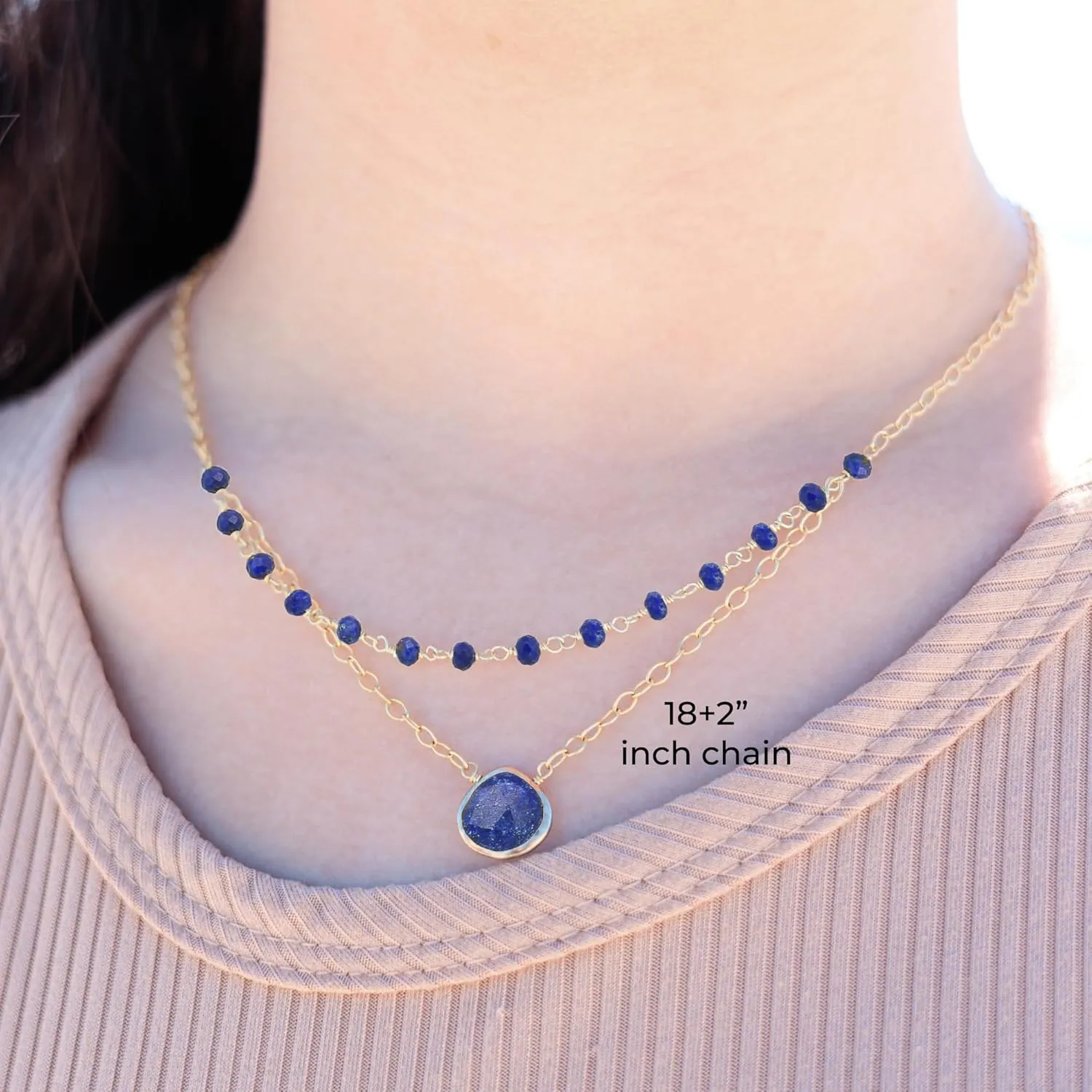Blue Sapphire Layering Necklace for Women, Premium Layered Gold Necklaces - Tarnish Free 18K Gold Plated Certified S925 Classic Stack Necklace Gold Jewelry for Women - Mothers Day Gifts for Mom Wife