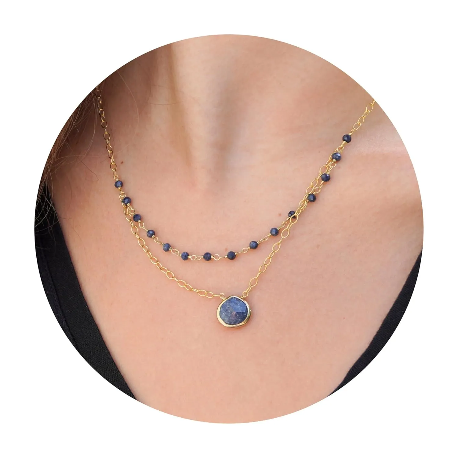 Blue Sapphire Layering Necklace for Women, Premium Layered Gold Necklaces - Tarnish Free 18K Gold Plated Certified S925 Classic Stack Necklace Gold Jewelry for Women - Mothers Day Gifts for Mom Wife