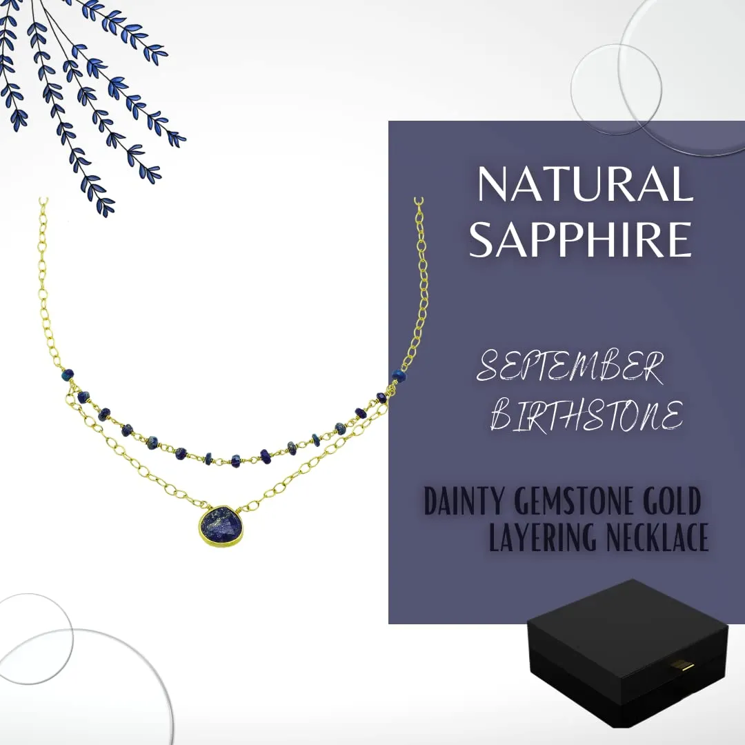 Blue Sapphire Layering Necklace for Women, Premium Layered Gold Necklaces - Tarnish Free 18K Gold Plated Certified S925 Classic Stack Necklace Gold Jewelry for Women - Mothers Day Gifts for Mom Wife