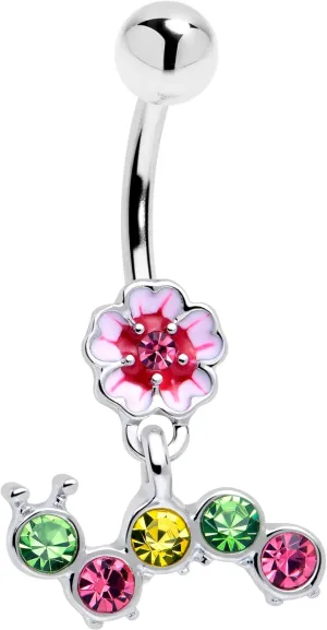 Body Candy Dangle Belly Ring - 316L Stainless Steel Navel Ring Piercing Caterpillar Flower Belly Button Ring for Women Men