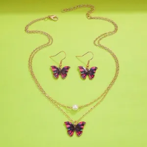 Bohemia Butterfly Necklace Set Colorful Acrylic Butterfly Pearl Multi layer Pendant Necklace Sets Little Butterfly Cute Delicate Jewelry for Women Chain Pendant Necklace Set