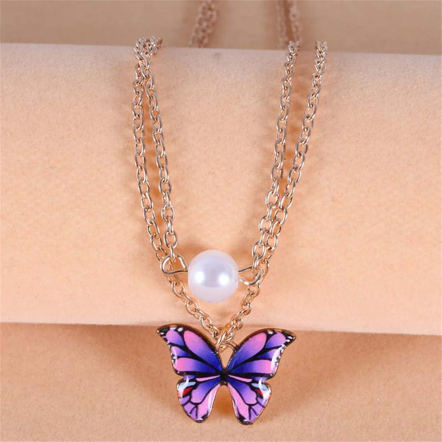 Bohemia Butterfly Necklace Set Colorful Acrylic Butterfly Pearl Multi layer Pendant Necklace Sets Little Butterfly Cute Delicate Jewelry for Women Chain Pendant Necklace Set