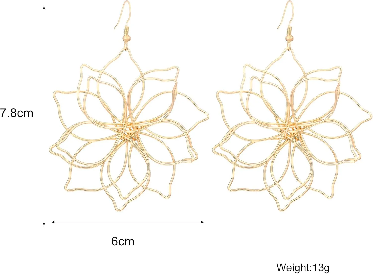 Bohemian Flower Statement Dangle Earrings Charm 14K Gold Large Daisy Hook Earrings Trendy Handmade Wire Wrap Floral Dangling Earrings for Women
