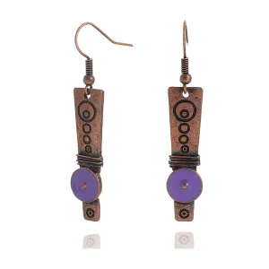 Bohemian Hangdmade Bronze Earrings for Women Girls Creative Delicate Vintage Boho Artist Handcrafted Wrap Wire Craved Texture Dangle Drop Statement Earrings Birthday Jewelry Gifts (Purple)