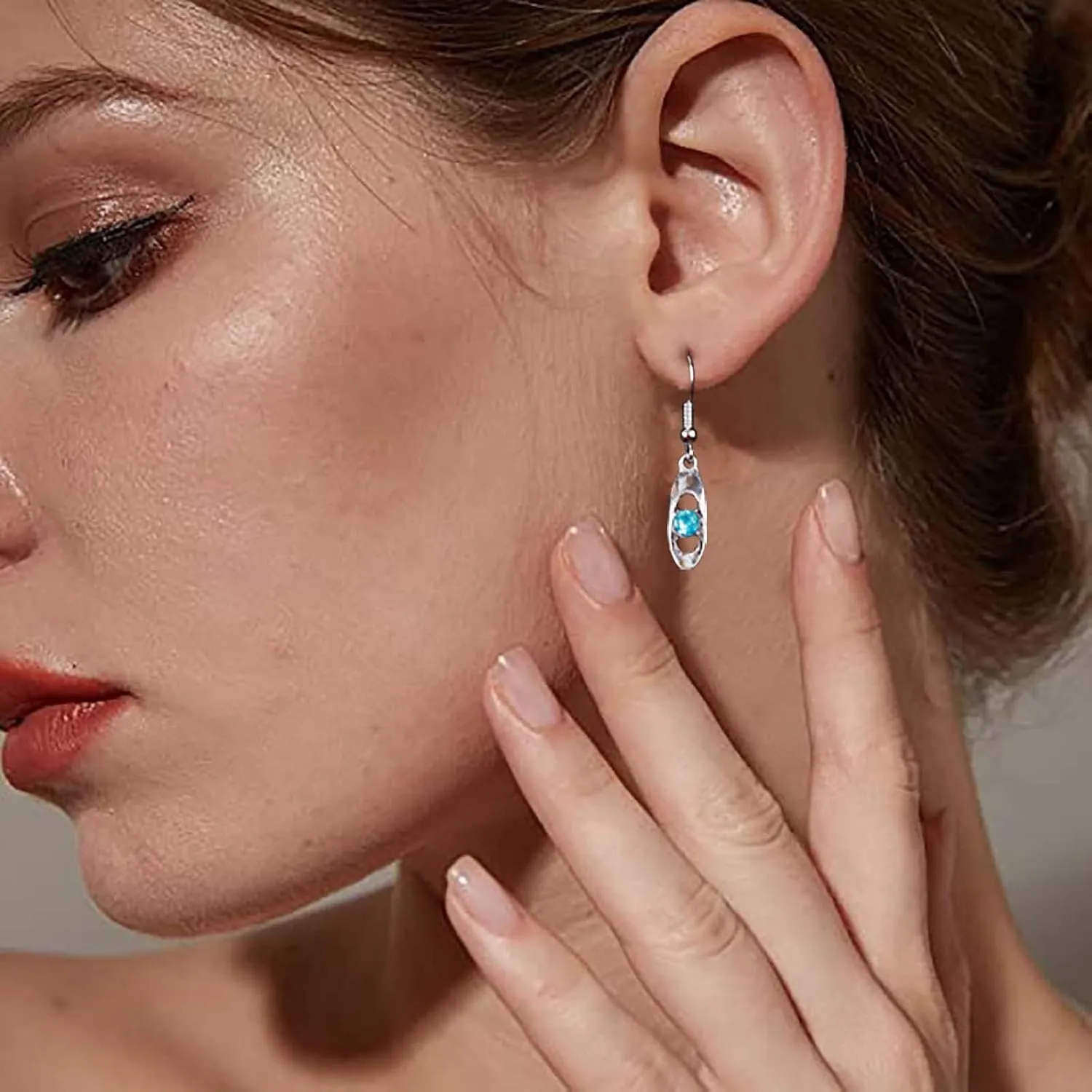 Boho Cz Evil Eye Dangle Earrings Tiny Blue Crystal Drop Hook Earrings Vintage Sparkly Crystal Earrings Silver Crystal Wedding Earrings Jewelry for Women and Girls