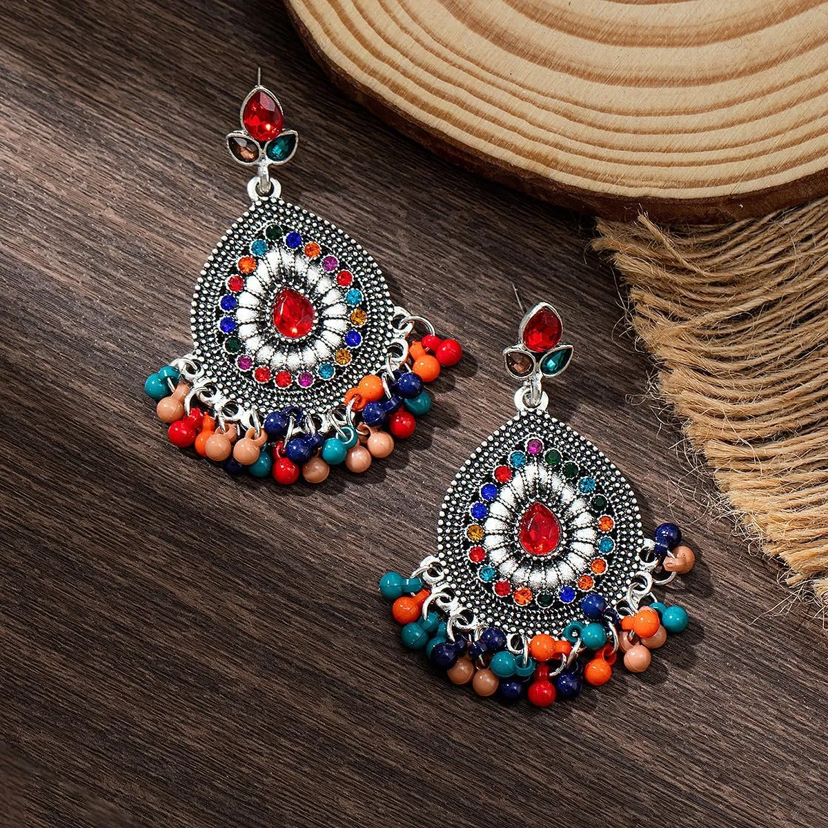 Boho Indian Bell Dangle Drop Studs Earrings for Women Vintage Ethnic Chandelier Teardrop Hollow Earrings Traditional Earring Jewelry Statement