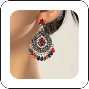 Boho Indian Bell Dangle Drop Studs Earrings for Women Vintage Ethnic Chandelier Teardrop Hollow Earrings Traditional Earring Jewelry Statement
