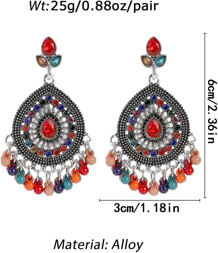 Boho Indian Bell Dangle Drop Studs Earrings for Women Vintage Ethnic Chandelier Teardrop Hollow Earrings Traditional Earring Jewelry Statement