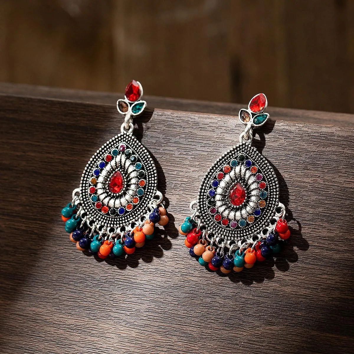 Boho Indian Bell Dangle Drop Studs Earrings for Women Vintage Ethnic Chandelier Teardrop Hollow Earrings Traditional Earring Jewelry Statement