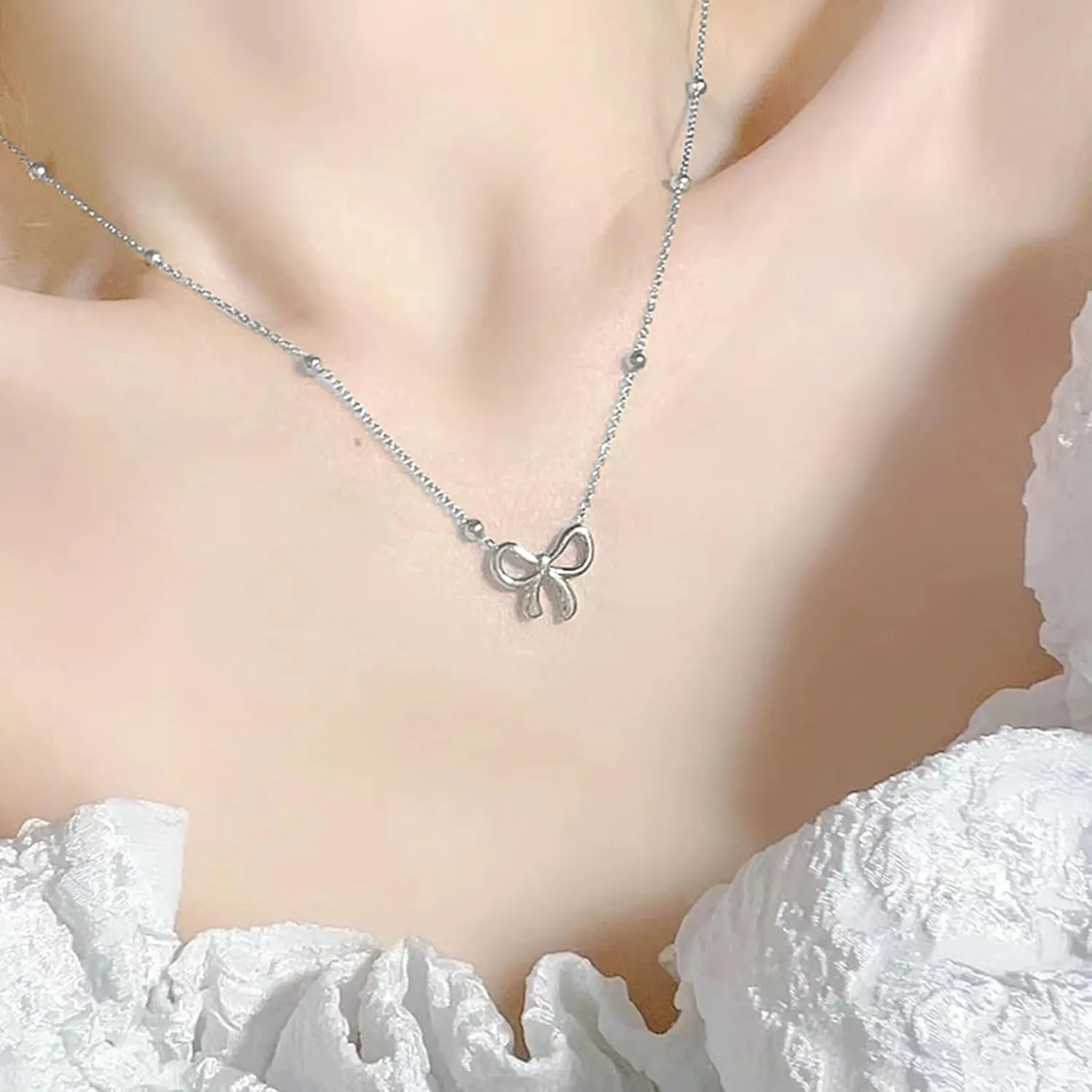 Bow Necklace Earrings Set for Women Bow Jewelry Trendy Rhinestone Bowknot Pendant Necklace Gold Silver Bow Earrings Christmas Gifts for Stocking Stuffers