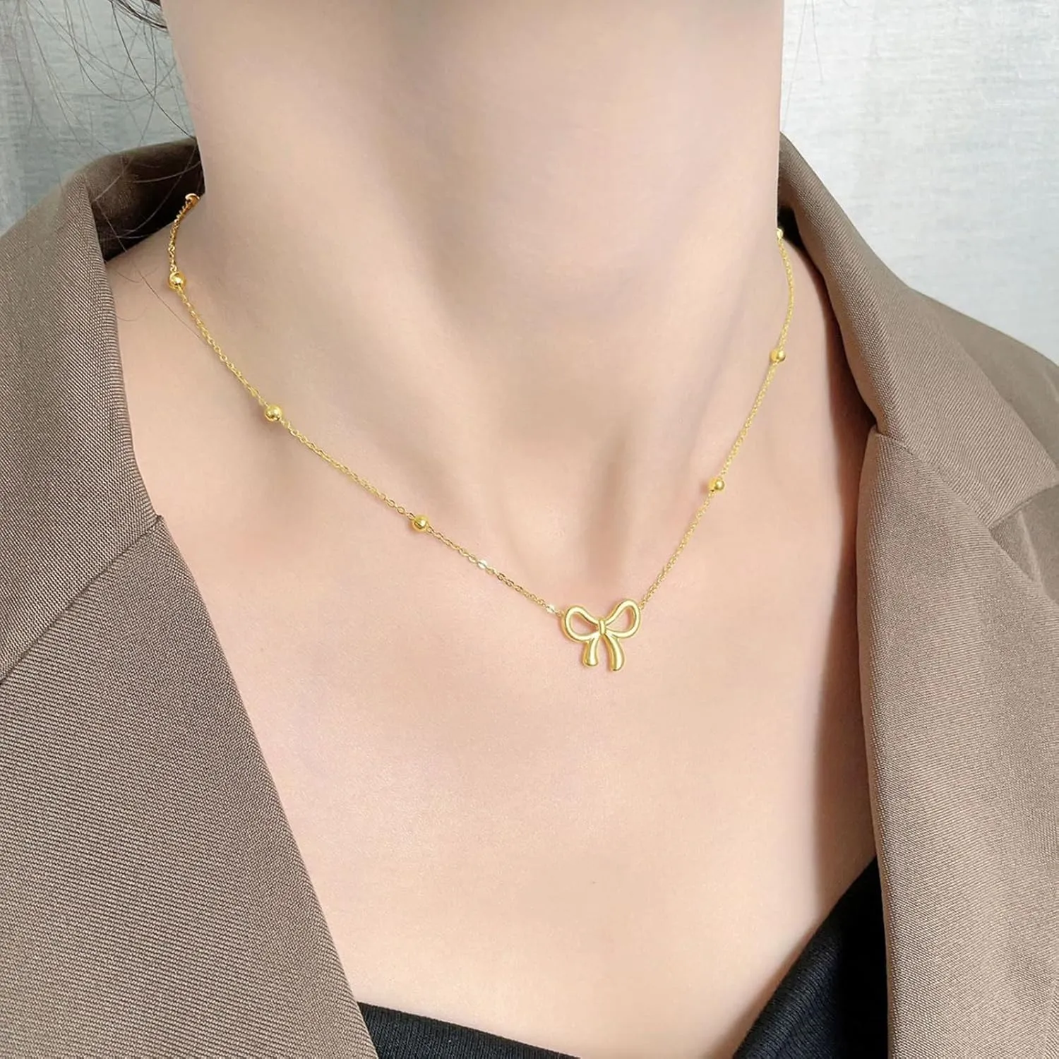 Bow Necklace Earrings Set for Women Bow Jewelry Trendy Rhinestone Bowknot Pendant Necklace Gold Silver Bow Earrings Christmas Gifts for Stocking Stuffers
