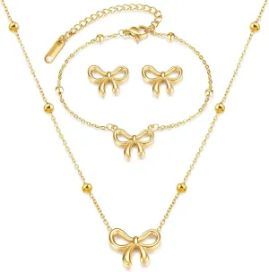 Bow Necklace Earrings Set for Women Bow Jewelry Trendy Rhinestone Bowknot Pendant Necklace Gold Silver Bow Earrings Christmas Gifts for Stocking Stuffers