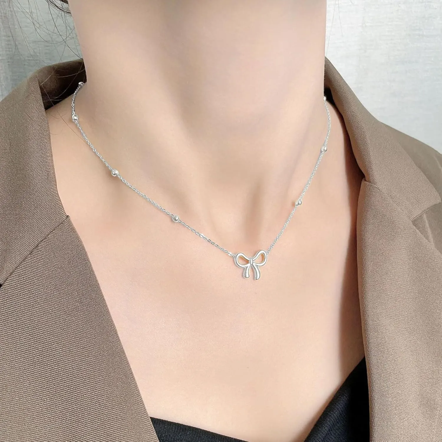Bow Necklace Earrings Set for Women Bow Jewelry Trendy Rhinestone Bowknot Pendant Necklace Gold Silver Bow Earrings Christmas Gifts for Stocking Stuffers