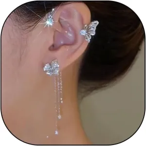 Butterfly Zircon Ear Cuff Earrings for Women,14K Gold Sparkling Rhinestone Tassels Earrings Non Piercing Clip On Wrap Climber Crawler Earrings