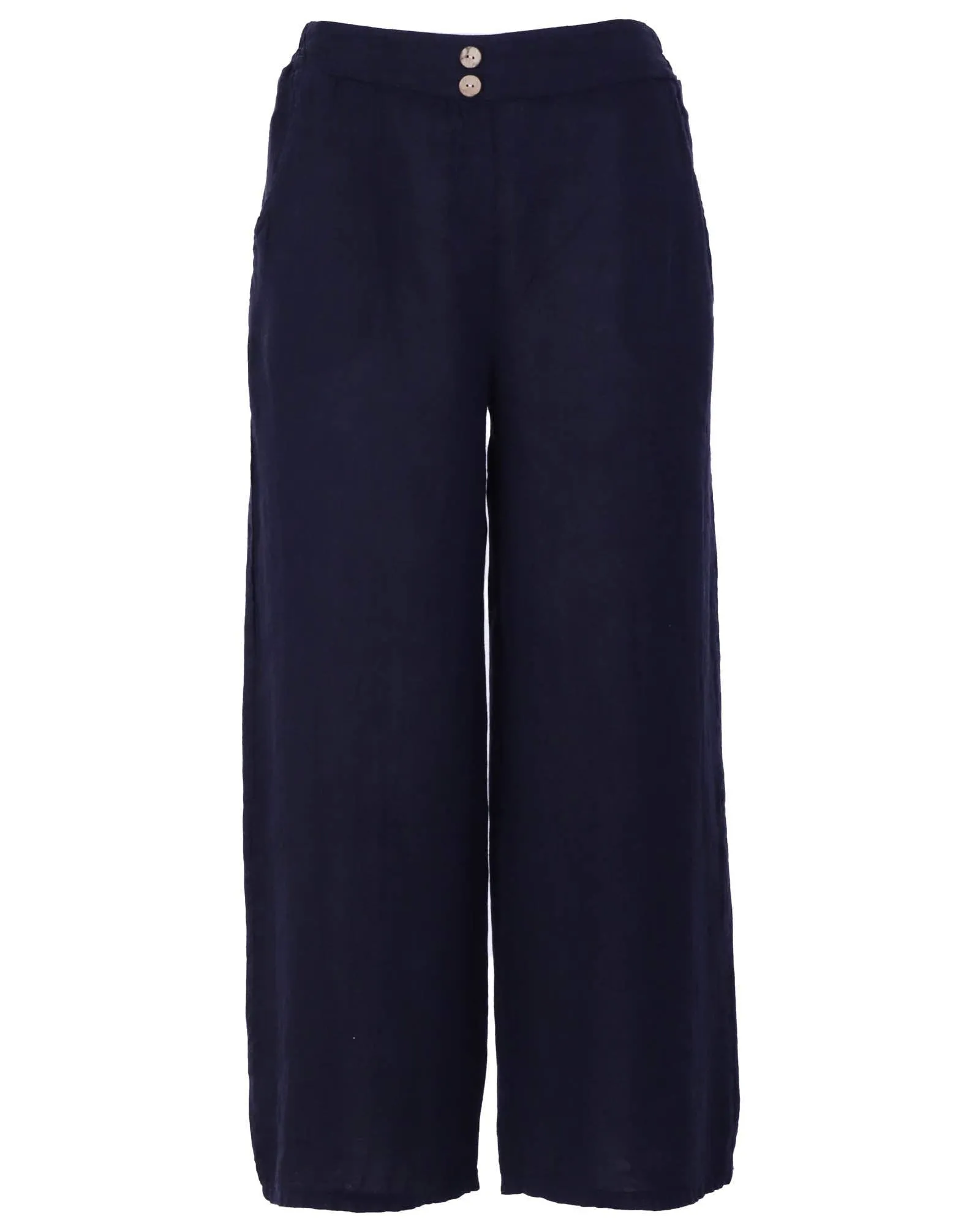 Cadenza Wide Straight Leg Linen Trousers: One Size