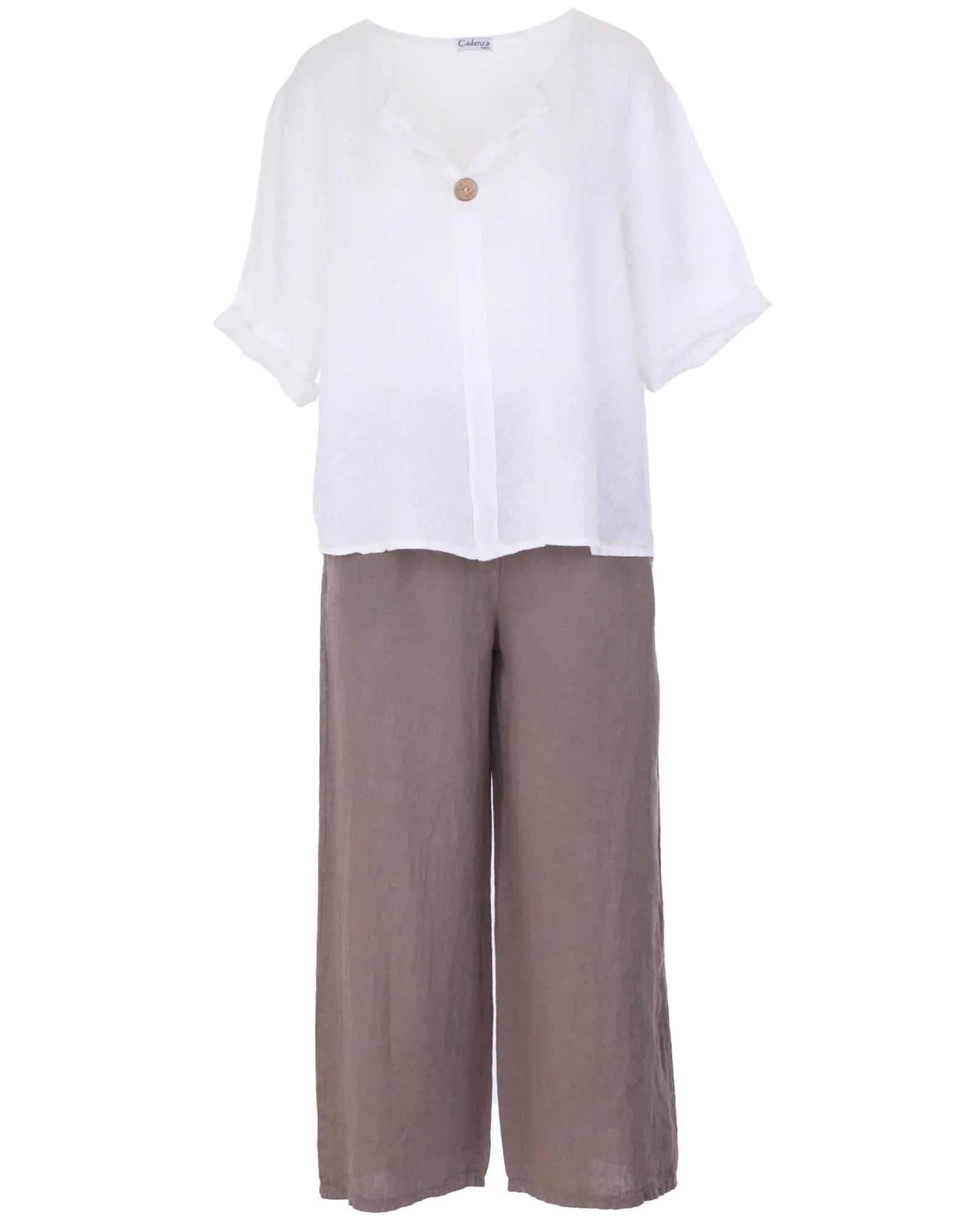 Cadenza Wide Straight Leg Linen Trousers: One Size