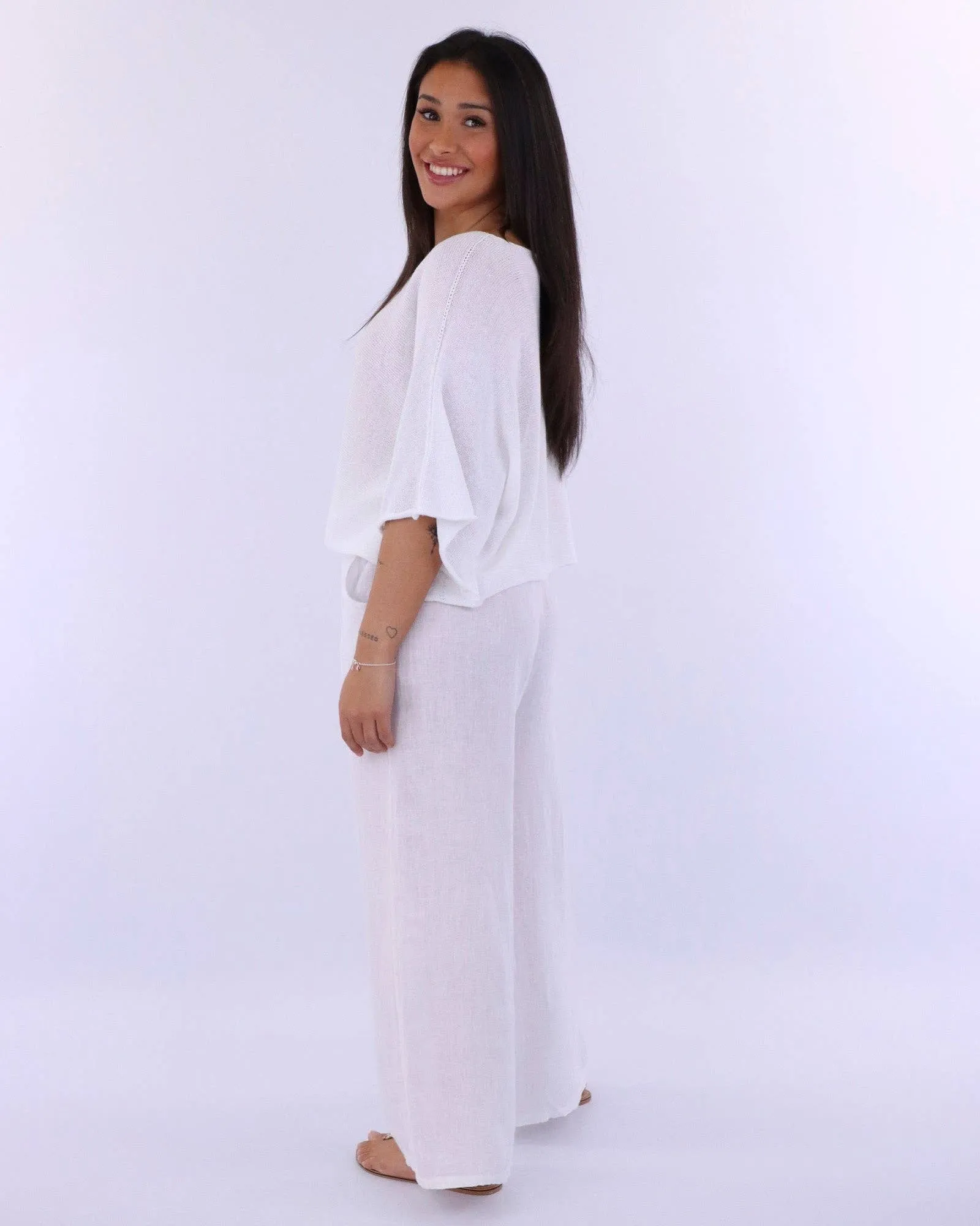 Cadenza Wide Straight Leg Linen Trousers: One Size