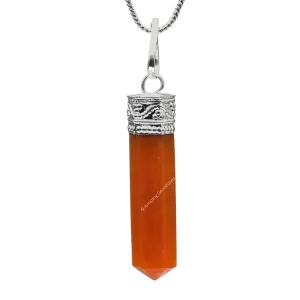 Carnelian Necklace for Women, Real Carnelian Crystal Necklace - Carnelian Silver Cap Pencil Spiritual Healing Crystal Necklace Pendant - Chakra Necklace for Women & Men