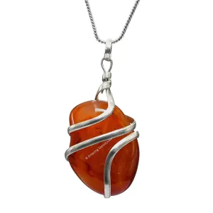 Carnelian Necklace for Women, Real Carnelian Crystal Necklace - Carnelian Silver Spiral Tumble Spiritual Healing Crystal Necklace Pendant - Chakra Necklace for Women & Men