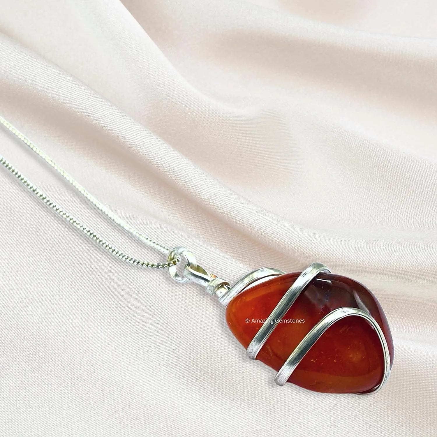 Carnelian Necklace for Women, Real Carnelian Crystal Necklace - Carnelian Silver Spiral Tumble Spiritual Healing Crystal Necklace Pendant - Chakra Necklace for Women & Men