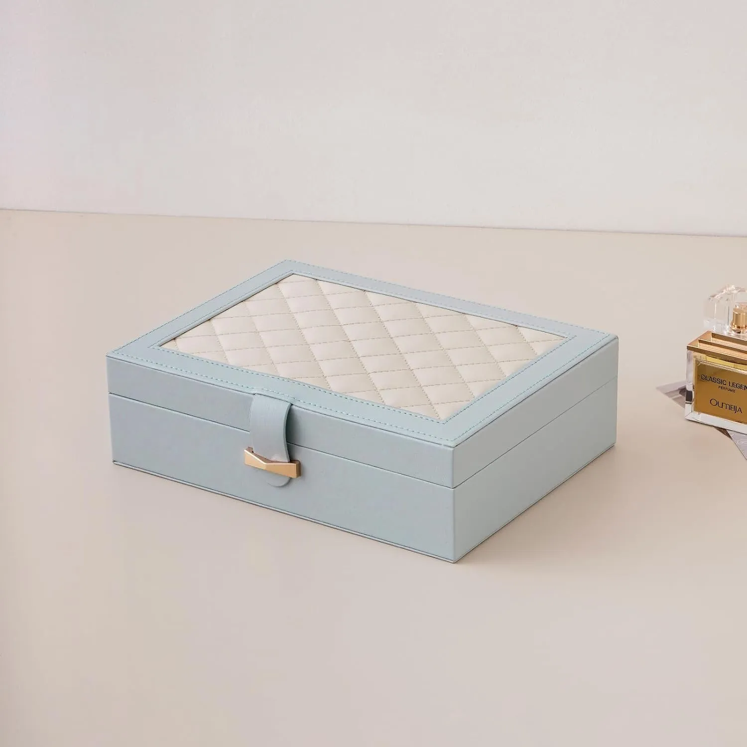 CASEGRACE Jewelry Box Organizer - Large Capacity Leather Jewelry Box for Necklaces Earrings Rings Bracelets, Jewelry Display Case for Women, Blue