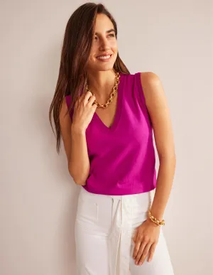 Catriona Cotton V-Neck Tank-Festival Fuchsia