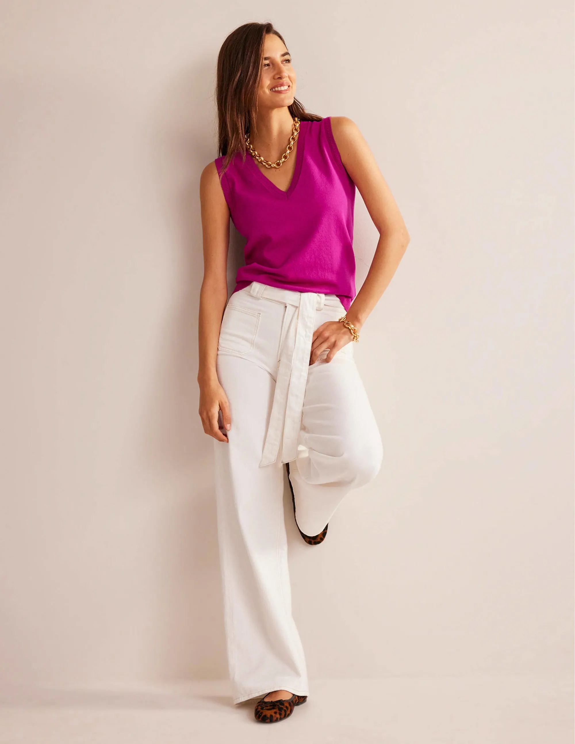 Catriona Cotton V-Neck Tank-Festival Fuchsia
