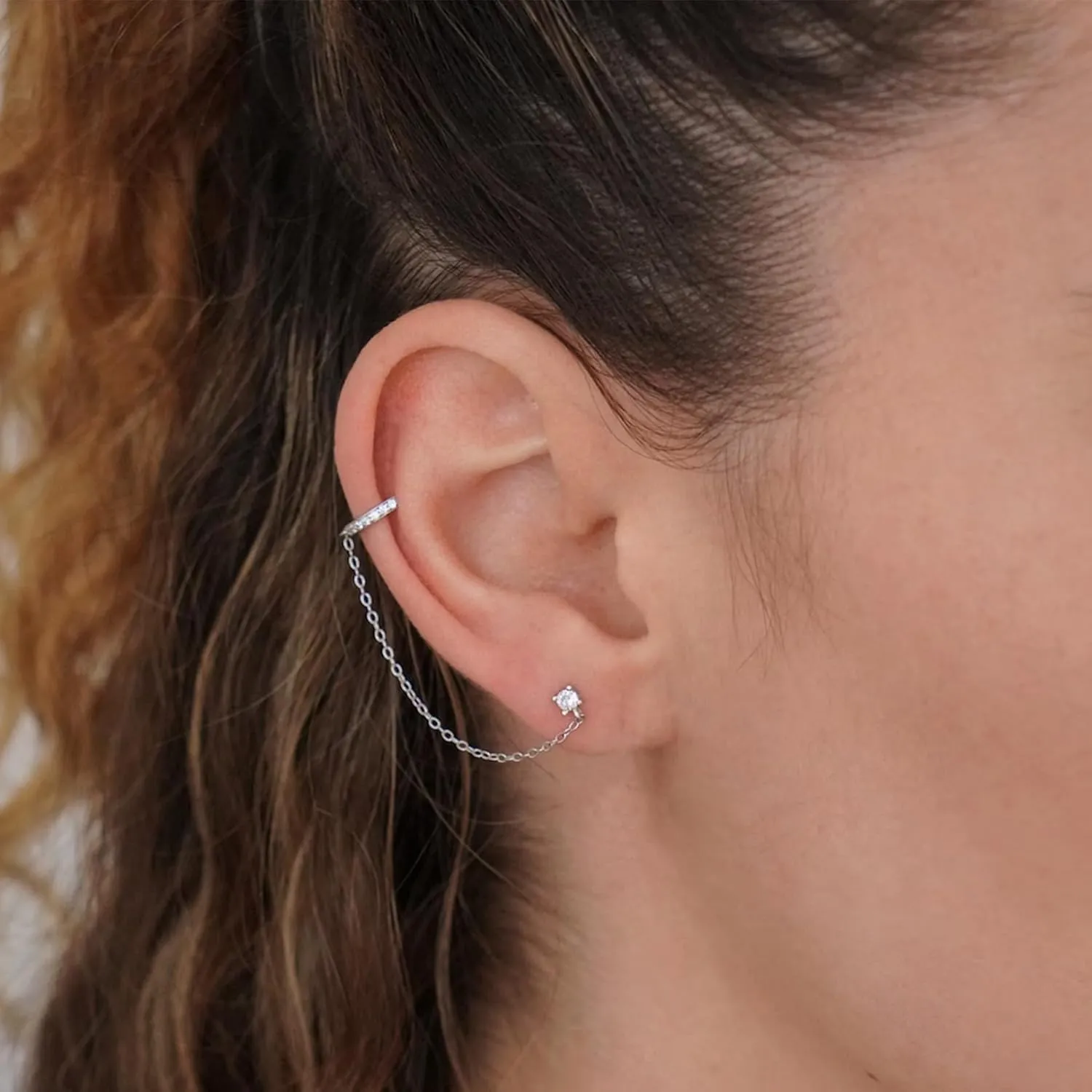 CERSLIMO Small Huggie Hoop Earrings for Women, 14K Gold Plated Sterling Silver Post Chain Hoops Hypoallergenic Dangle Drop Earrings