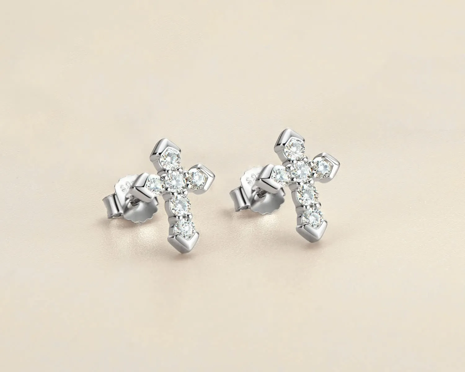 Certified Moissanite Earrings for Men, Lab Imitation Diamond Created Earring Unisex, 925 Sterling Silver Hypoallergenic Stud Earingings for Sensitive Ears, Asscher Cut/Cross Jewelry Gifts for Father Boyfriend Husband