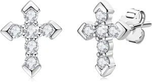 Certified Moissanite Earrings for Men, Lab Imitation Diamond Created Earring Unisex, 925 Sterling Silver Hypoallergenic Stud Earingings for Sensitive Ears, Asscher Cut/Cross Jewelry Gifts for Father Boyfriend Husband