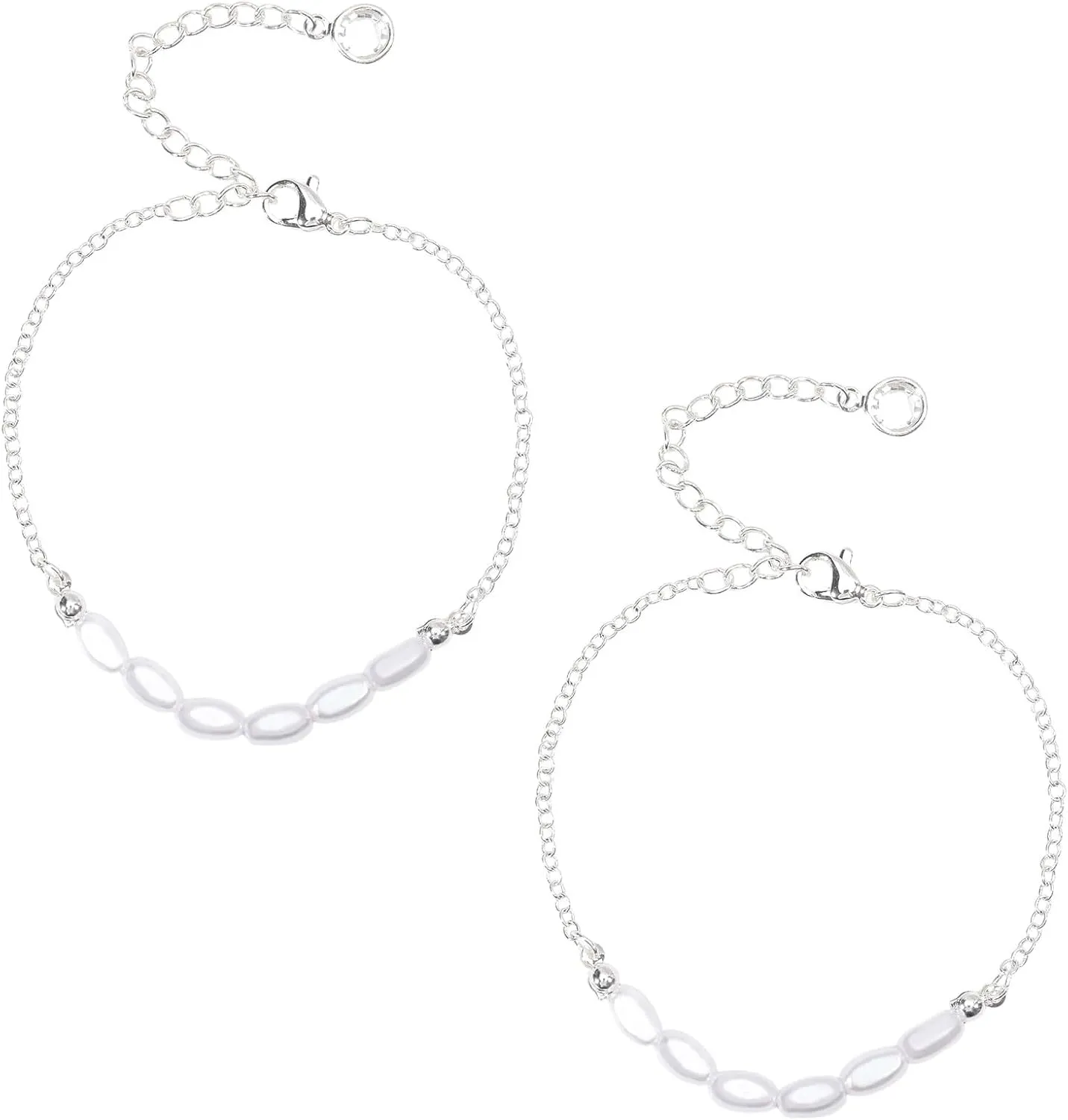 CHGCRAFT Imitation Pearl Rice Beaded Anklets Plated Bracelet Beaded Anklets Bracelet Dainty Adjustable Handmade Jewelry for Women Gifts