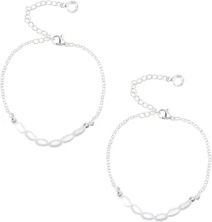 CHGCRAFT Imitation Pearl Rice Beaded Anklets Plated Bracelet Beaded Anklets Bracelet Dainty Adjustable Handmade Jewelry for Women Gifts