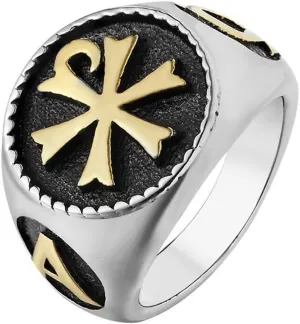 Chi-rho Ring XP Christos Titanium Steel Constantine Catholic Church Sign Siget Size 7-13