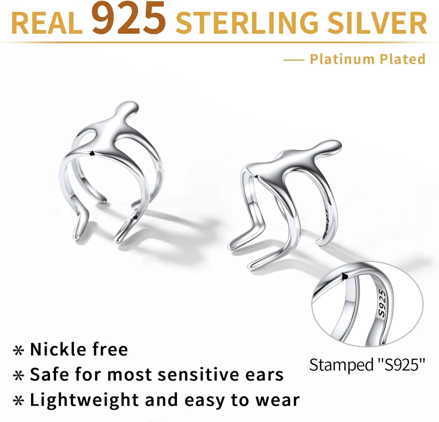 ChicSilver 925 Sterling Silver Ear Cuffs Non-Piercing Cartilage Earrings: Various Styles, Conch Cuffs (with Gift Box)