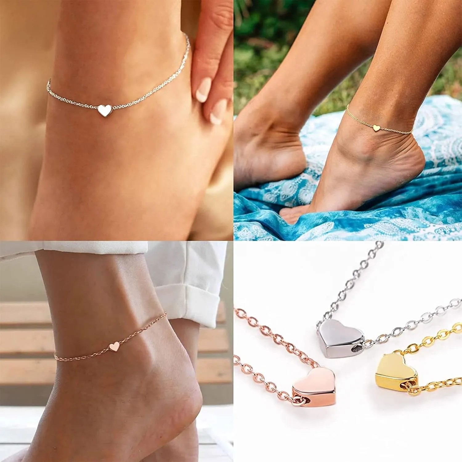 ChicSilver Personalized 925 Sterling Silver Tiny Heart/Moon/Star/Sun/Dot/Triangle Anklets Simple Dainty Foot Jewelry for Women, Silver/Gold/Rose Gold(with Gift Box)