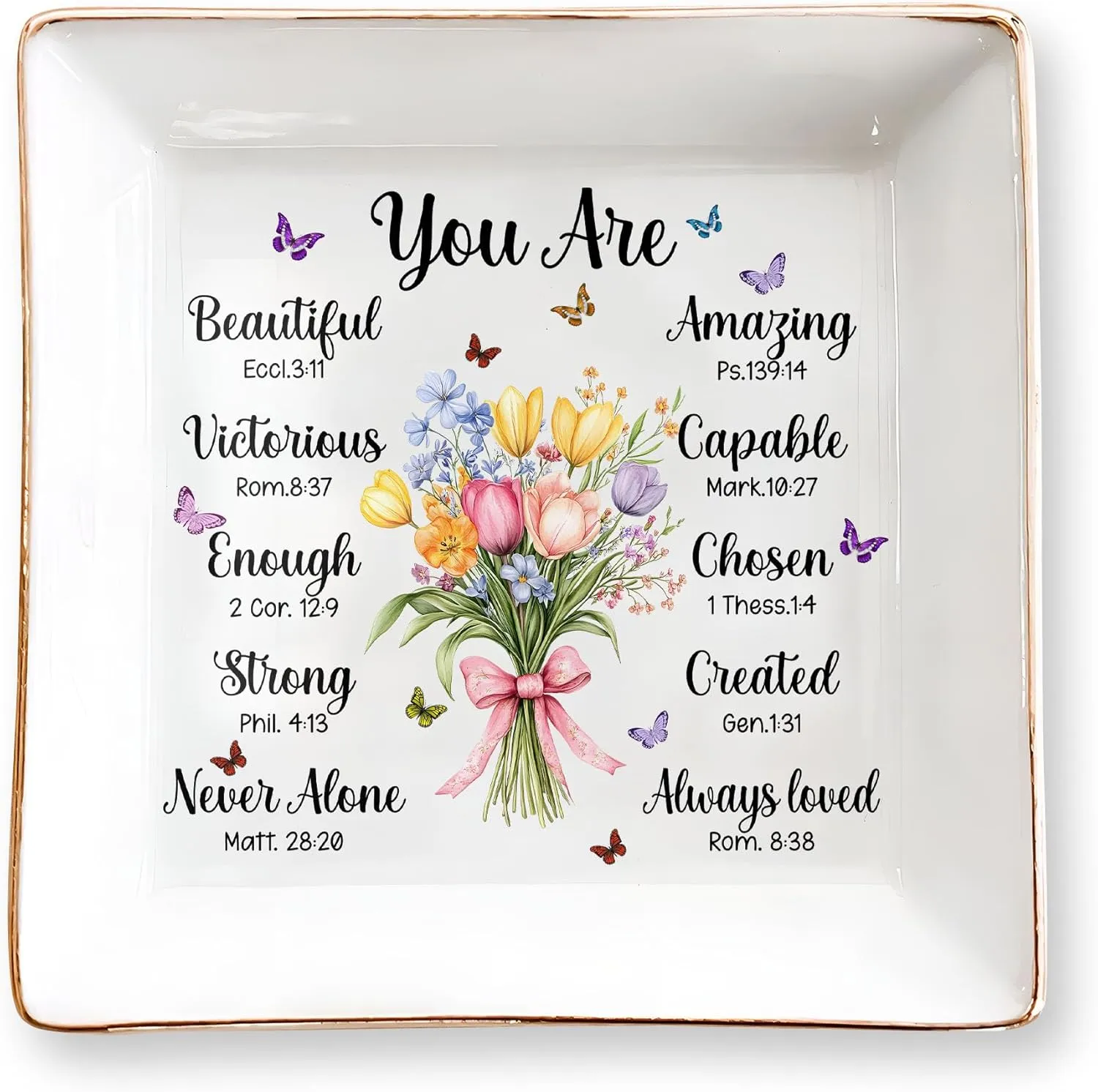 Christian Bible Verse Jewelry Dish Gift for Women, Christian Women 4" Ceramic Jewelry Tray, Mother's Day Gifts for Mom/ Grandma, Confirmation Gifts for Teen Girls, Graduation Gifts for Daughter