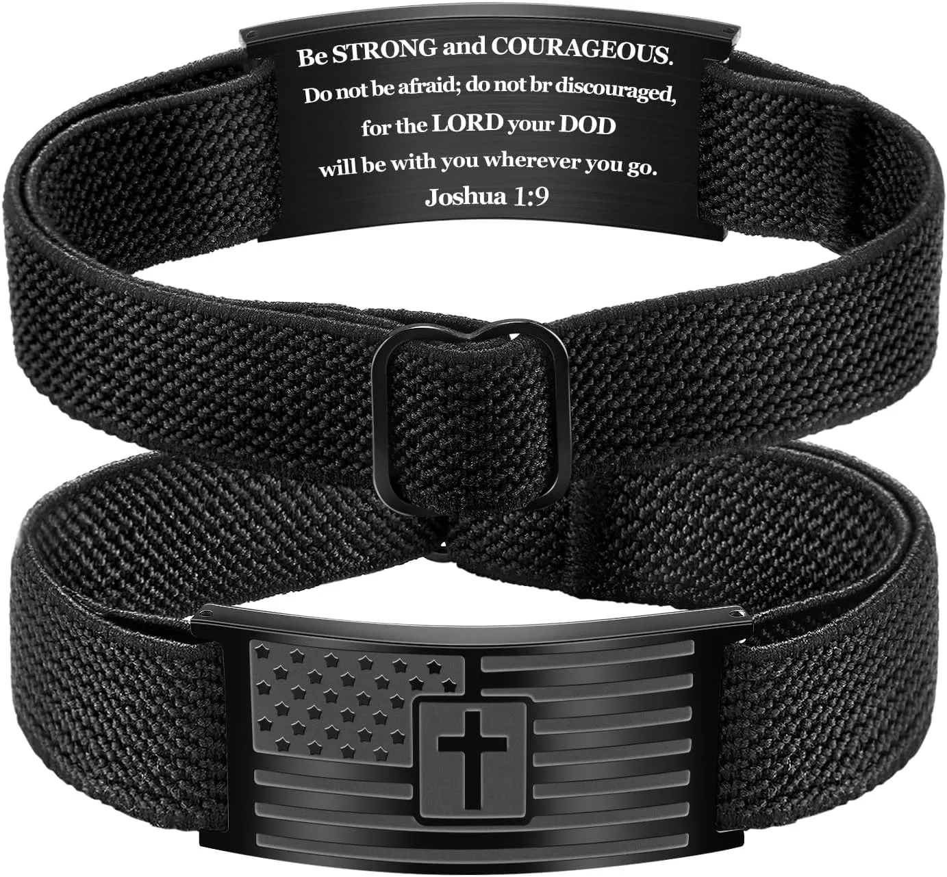 Christian Cross Bracelet for Men American Flag Engarved Bible Verse Inspirational Black Elastic Strap Adjustable Bracelets Jesus Christian Birthday Graduation Gifts for Him