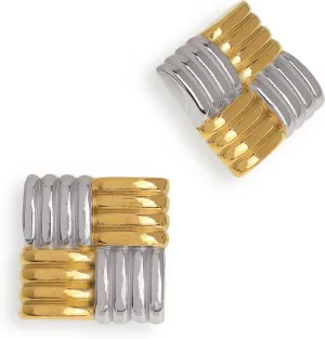 Chunky Big Square Geometric Stud Earrings for Women, Trendy Large Statement Vintage Textured Dome Metal Earring Dupes Fashion Jewelry Gift