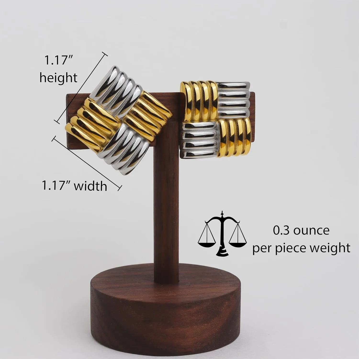 Chunky Big Square Geometric Stud Earrings for Women, Trendy Large Statement Vintage Textured Dome Metal Earring Dupes Fashion Jewelry Gift