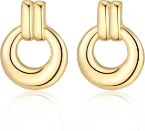 Chunky Gold Geometric Earrings for Women, Lightweight Gold Knot Dangle Drop Statement Dupes Long Link Earrings, Hypoallergenic Gold Plated Vintage Earrings Jewelry Trendy for Women
